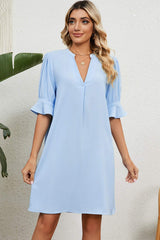 Notched Flounce Sleeve Mini Dress - Trendsi - Flyclothing LLC