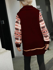 Geometric Zip-Up Collared Sherpa Jacket - Trendsi