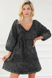 V-Neck Tie Back Mini Denim Dress - Trendsi