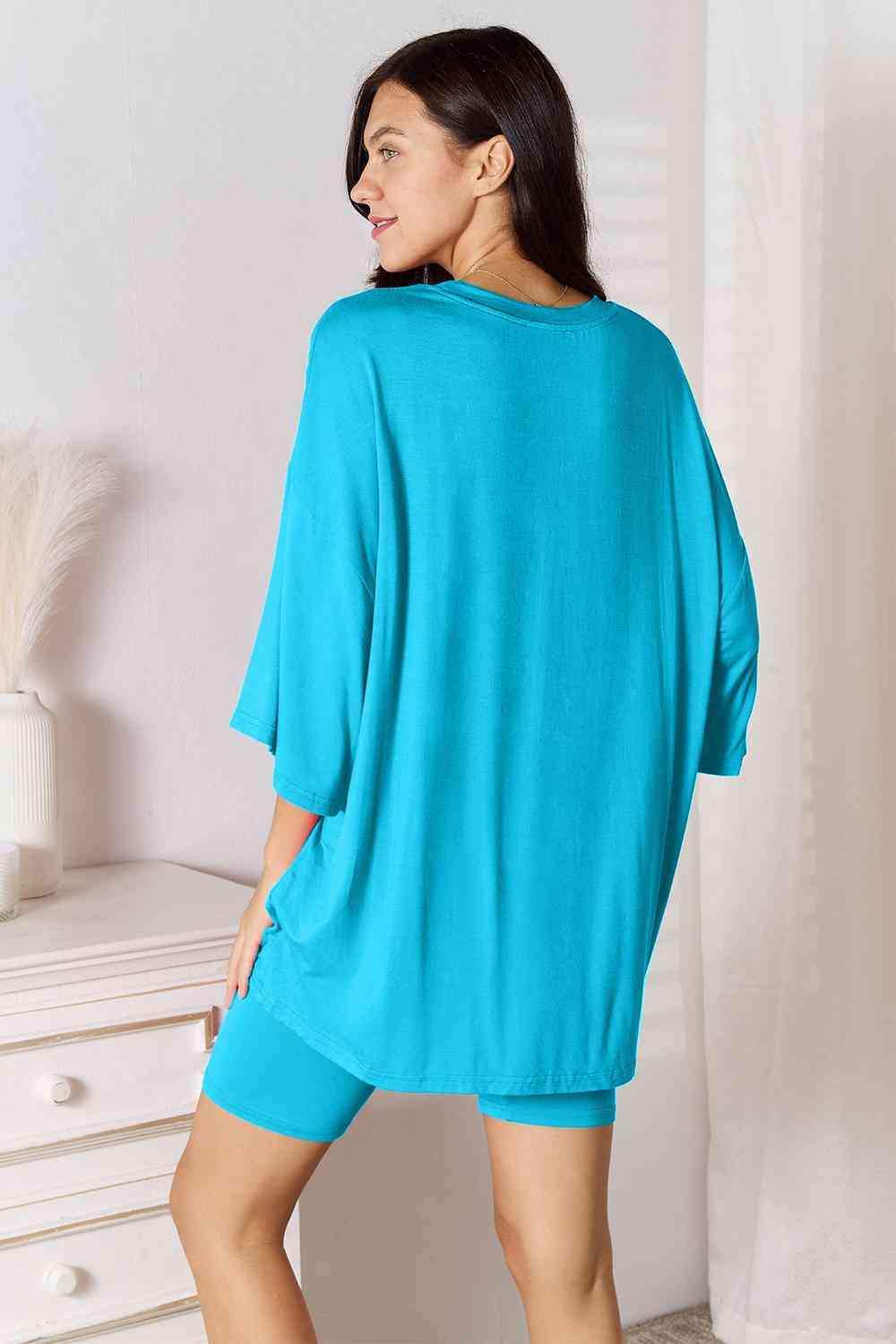 Basic Bae Full Size Soft Rayon Three-Quarter Sleeve Top and Shorts Set - Trendsi - Flyclothing LLC
