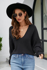 V-Neck Center Seam Sweater - Trendsi - Flyclothing LLC