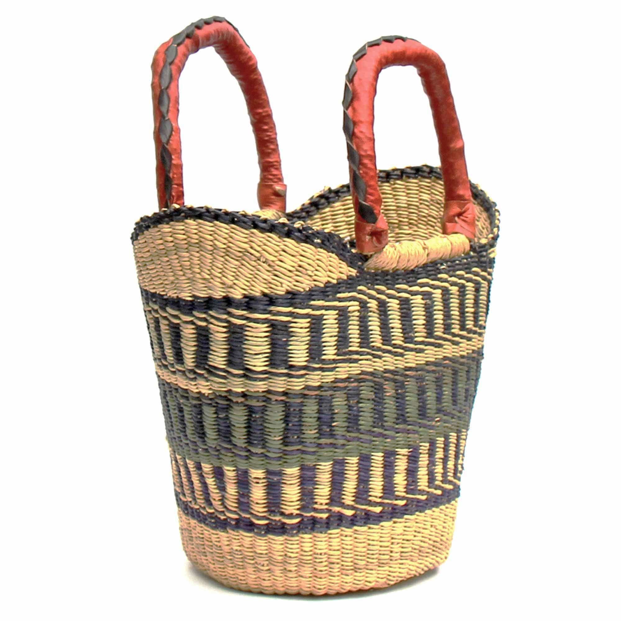 Bolga Tote, Neutrals with Leather Handle - 14-inch - Gitzell
