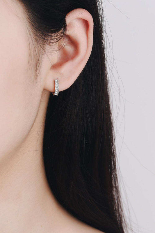 925 Sterling Silver Inlaid Moissanite Huggie Earrings - Trendsi - Flyclothing LLC