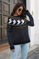 Ribbed Round Neck Long Sleeve Pullover Sweater - Trendsi