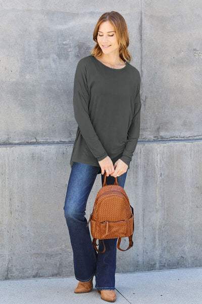 Basic Bae Full Size Round Neck Dropped Shoulder T-Shirt - Trendsi - Flyclothing LLC
