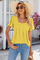 Eyelet Square Neck Flutter Sleeve Blouse - Trendsi - Flyclothing LLC