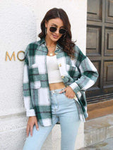 Plaid Button Up Collared Neck Long Sleeve Shirt - Trendsi - Flyclothing LLC