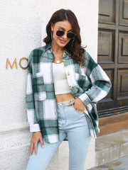 Plaid Button Up Collared Neck Long Sleeve Shirt - Trendsi