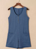 Waffle-Knit Half Button Sleeveless Romper with Pockets - Trendsi - Flyclothing LLC