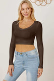 Round Neck Long Sleeve Cropped T-Shirt - Trendsi - Flyclothing LLC