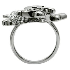 Alamode Ruthenium White Metal Ring with Top Grade Crystal in Clear - Flyclothing LLC
