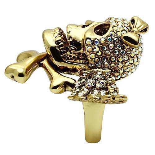 Alamode Gold White Metal Ring with Top Grade Crystal in Aurora Borealis (Rainbow Effect) - Alamode - Flyclothing LLC