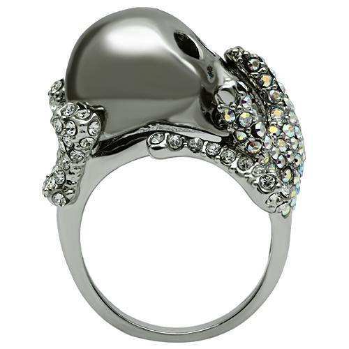 Alamode Rhodium + Ruthenium White Metal Ring with Top Grade Crystal in Aurora Borealis (Rainbow Effect) - Alamode - Flyclothing LLC