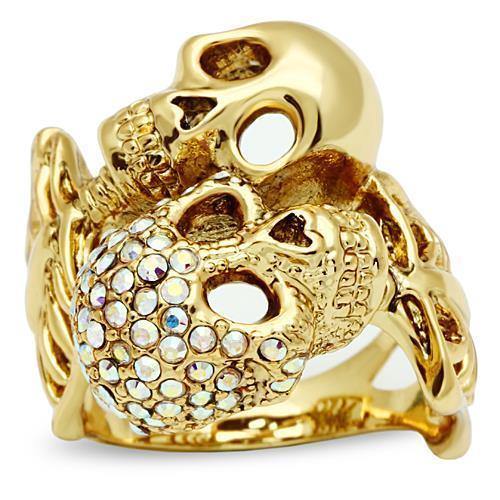 Alamode Gold White Metal Ring with Top Grade Crystal in Aurora Borealis (Rainbow Effect) - Alamode