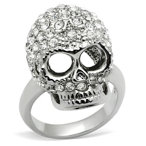 Alamode Rhodium White Metal Ring with Top Grade Crystal in Clear - Flyclothing LLC
