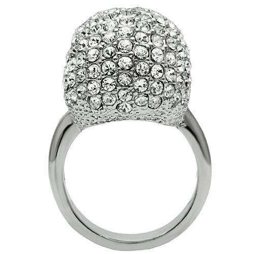 Alamode Rhodium White Metal Ring with Top Grade Crystal in Clear - Alamode - Flyclothing LLC