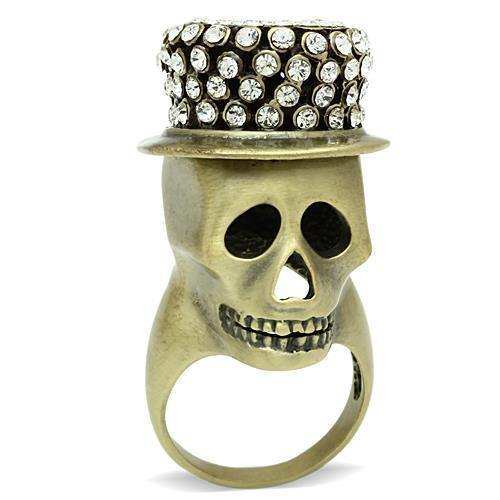 Alamode Antique Copper White Metal Ring with Top Grade Crystal in Clear - Alamode - Flyclothing LLC