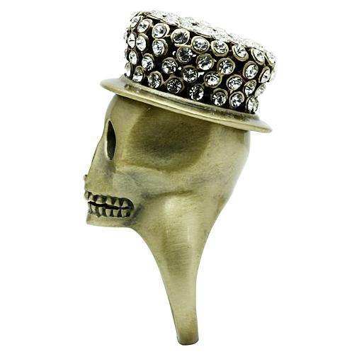 Alamode Antique Copper White Metal Ring with Top Grade Crystal in Clear - Alamode - Flyclothing LLC