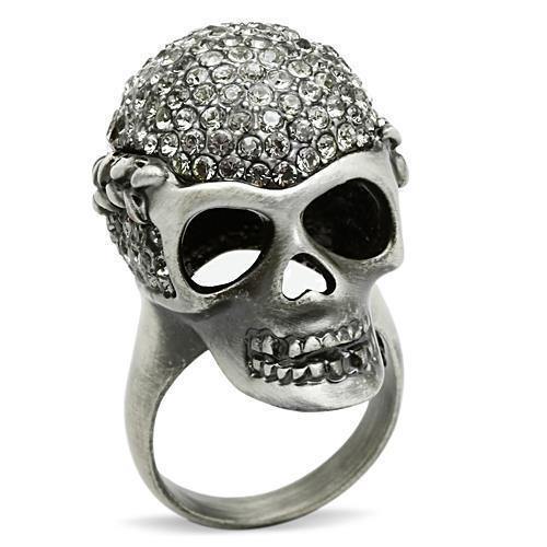 Alamode Antique Silver White Metal Ring with Top Grade Crystal in Black Diamond - Alamode