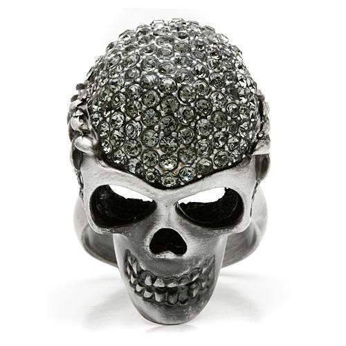 Alamode Antique Silver White Metal Ring with Top Grade Crystal in Black Diamond - Alamode - Flyclothing LLC