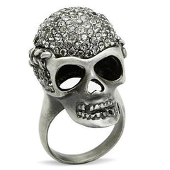 Alamode Antique Silver White Metal Ring with Top Grade Crystal in Black Diamond - Flyclothing LLC
