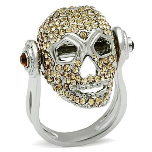 Alamode Rhodium White Metal Ring with Top Grade Crystal in Citrine Yellow - Alamode