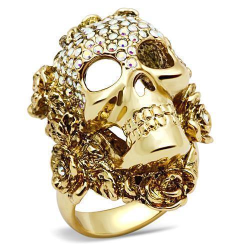 Alamode Gold White Metal Ring with Top Grade Crystal in Aurora Borealis (Rainbow Effect) - Alamode