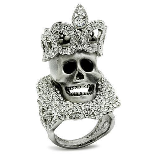 Alamode Matte Rhodium & Rhodium White Metal Ring with Top Grade Crystal in Clear - Alamode