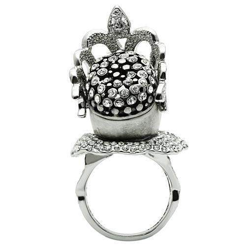 Alamode Matte Rhodium & Rhodium White Metal Ring with Top Grade Crystal in Clear - Alamode - Flyclothing LLC