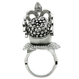 Alamode Matte Rhodium & Rhodium White Metal Ring with Top Grade Crystal in Clear - Alamode