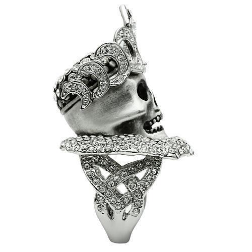 Alamode Matte Rhodium & Rhodium White Metal Ring with Top Grade Crystal in Clear - Flyclothing LLC
