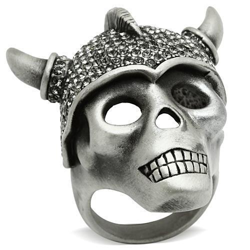 Alamode Antique Silver White Metal Ring with Top Grade Crystal in Black Diamond - Flyclothing LLC