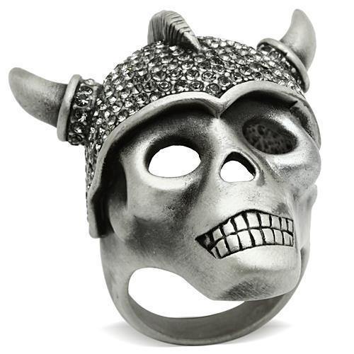 Alamode Antique Silver White Metal Ring with Top Grade Crystal in Black Diamond - Alamode