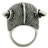 Alamode Antique Silver White Metal Ring with Top Grade Crystal in Black Diamond - Alamode
