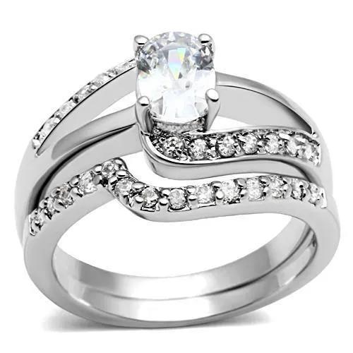 Alamode Rhodium Brass Ring with AAA Grade CZ in Clear - Alamode