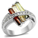 Alamode Rhodium Brass Ring with AAA Grade CZ in Multi Color - Alamode - Flyclothing LLC