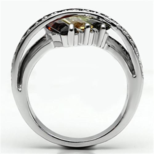 Alamode Rhodium Brass Ring with AAA Grade CZ in Multi Color - Flyclothing LLC