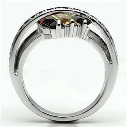 Alamode Rhodium Brass Ring with AAA Grade CZ in Multi Color - Alamode - Flyclothing LLC