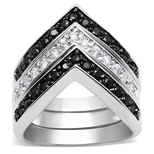Alamode Rhodium+Hematite Brass Ring with AAA Grade CZ in Jet - Alamode - Flyclothing LLC