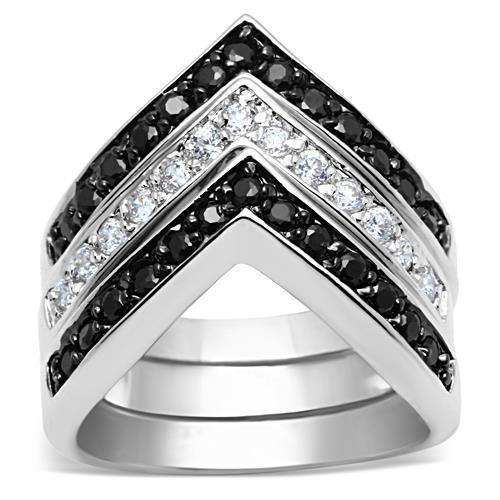 Alamode Rhodium+Hematite Brass Ring with AAA Grade CZ in Jet - Alamode - Flyclothing LLC