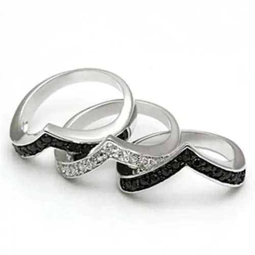 Alamode Rhodium+Hematite Brass Ring with AAA Grade CZ in Jet - Alamode - Flyclothing LLC