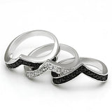Alamode Rhodium+Hematite Brass Ring with AAA Grade CZ in Jet - Alamode
