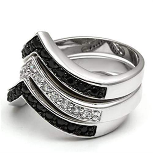 Alamode Rhodium+Hematite Brass Ring with AAA Grade CZ in Jet - Alamode - Flyclothing LLC