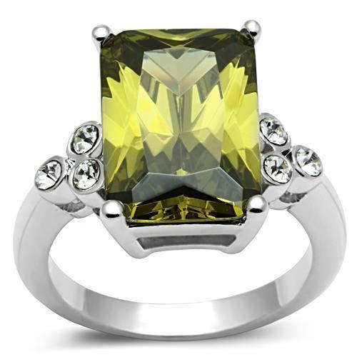 Alamode Rhodium Brass Ring with AAA Grade CZ in Olivine color - Alamode