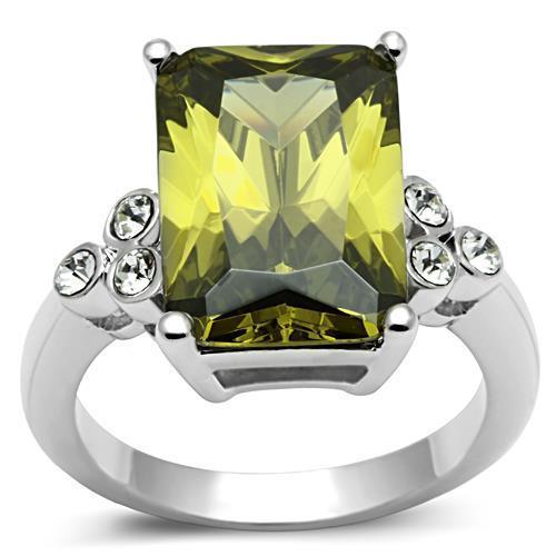Alamode Rhodium Brass Ring with AAA Grade CZ in Olivine color - Flyclothing LLC
