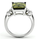 Alamode Rhodium Brass Ring with AAA Grade CZ in Olivine color - Alamode