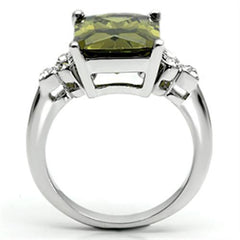 Alamode Rhodium Brass Ring with AAA Grade CZ in Olivine color - Flyclothing LLC