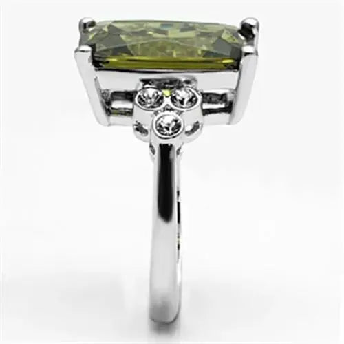 Alamode Rhodium Brass Ring with AAA Grade CZ in Olivine color - Alamode - Flyclothing LLC