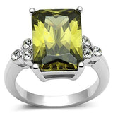 Alamode Rhodium Brass Ring with AAA Grade CZ in Olivine color - Alamode