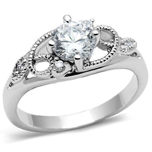 Alamode Rhodium Brass Ring with AAA Grade CZ in Clear - Alamode - Flyclothing LLC